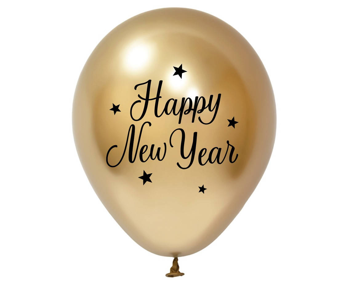 Balloons B&C 12", Happy New Year, gold, silver and black 5pcs